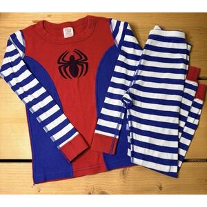 HANNA ANDERSSON Spider-Man Blue Striped Organic LS pajamas Size 120 (6-7) MARVEL